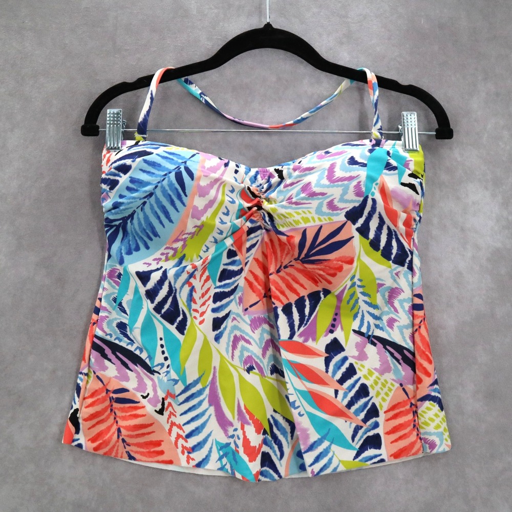 Ocean‎ Avenue White Tropical Leaf Halter Floral Boho Bikini Tankini Top S Small